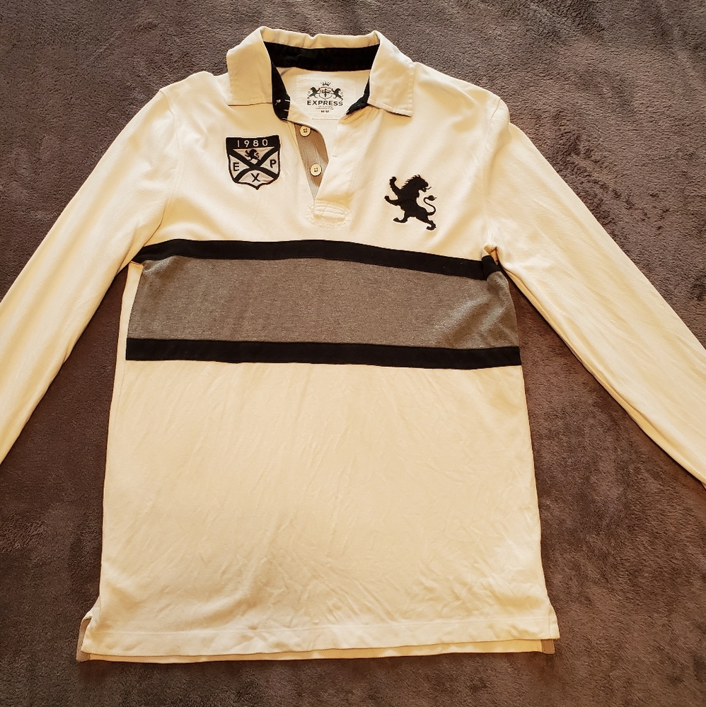 Express Mens Long Sleeve Polo Shirt Size M